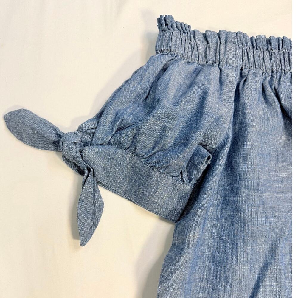J. Crew Off Shoulder Chambray Top Womens 6 Blue Tie Sleeve Peasant Blouse NWT - Picture 5 of 7